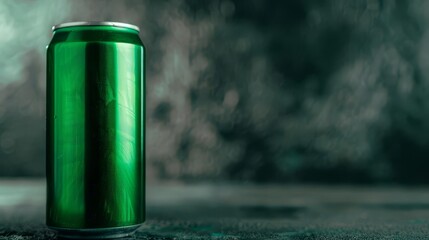 Green aluminum can on a dark background.