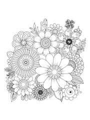 flower doodle coloring pages, line art flowers.