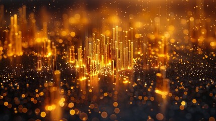 Obraz premium Abstract gold cityscape with bokeh lights.