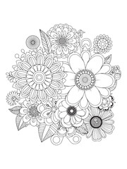 flower doodle coloring pages, line art flowers.