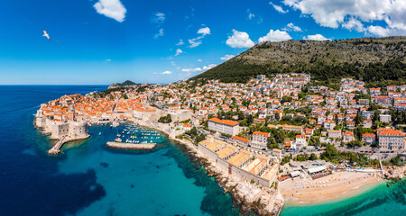 The aerial view of Dubrovnik, a city in southern Croatia fronting the Adriatic Sea, Europe. Old...