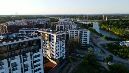 Fototapeta premium view city from the height of modern wish development architecture Europe Wroclaw Poland
