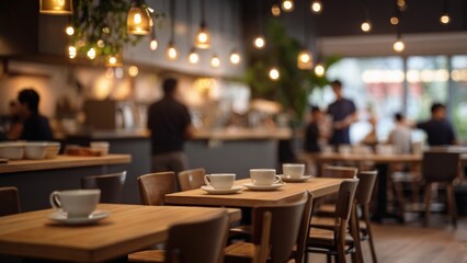 Blur coffee shop or cafe restaurant, Blurred restaurant background with some people and chefs working