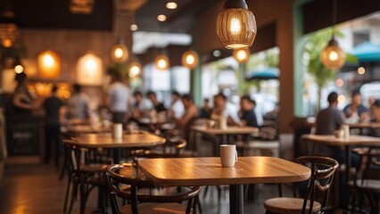 Blur coffee shop or cafe restaurant, Blurred restaurant background with some people and chefs working