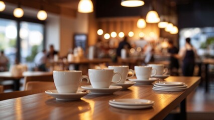 Blur coffee shop or cafe restaurant, Blurred restaurant background with some people and chefs working