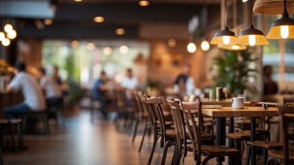 Blur coffee shop or cafe restaurant, Blurred restaurant background with some people and chefs working