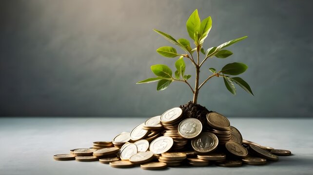 Small_tree_that_grows_on_a_pile_of_money_Financial_investment, tree on money, fanacial, cash plant, cash