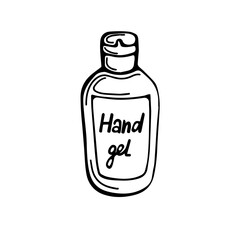 hand-drawn hand sanitizer isolated on a white background. Vector illustration in the Doodle style. Cleaner, sanitizer. Gel for cleaning hands. Design for printing, advertising, posters, catalogs