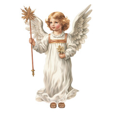 Obraz premium Divine Cherub Holding a Star Staff in Flowing Robe with Wings