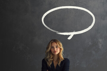 text bubble cloud with blonde business woman  ethics choice concept