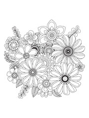 flower doodle coloring pages, line art flowers.