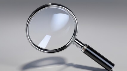 A magnifying glass placed on a smooth surface, highlighting its reflective properties.