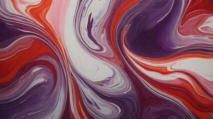 Obraz premium Dynamic swirls of vivid red and purple colors merge elegantly in an abstract fluid art piece on canvas.