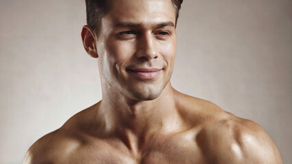 Smiling Muscular Man: Portrait of a Handsome Athletic Male Model ,men's health concept