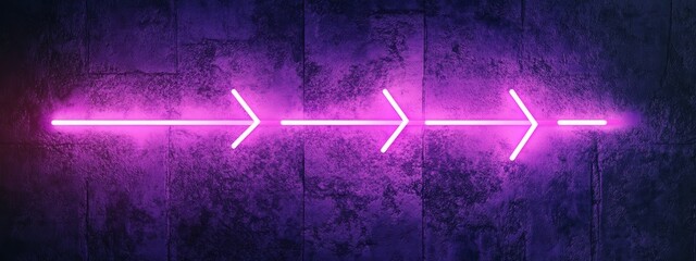 Vibrant purple neon chevrons forming an arrow-shaped sign, eye-catching design element, modern aesthetic, bold visual direction