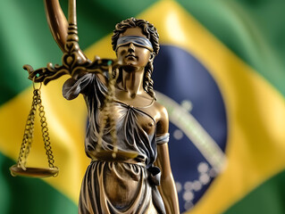 Statue of Justice against the background of the Brazilian flag. Neural network AI generated art