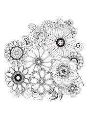 flower doodle coloring pages, line art flowers.