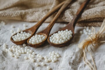 Natural Homeopathic Remedies Display with Fresh Herbs and Bottles