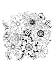 flower doodle coloring pages, line art flowers.