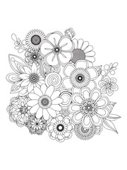 flower doodle coloring pages, line art flowers.