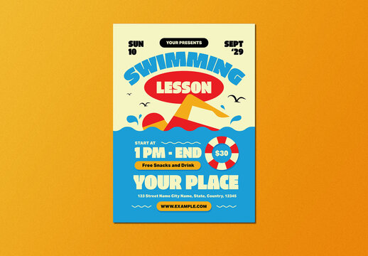 Beige Bold Retro Swimming Lessons Flyer Layout