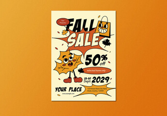 Cream Bold Retro Cartoon Fall Sale Flyer Layout