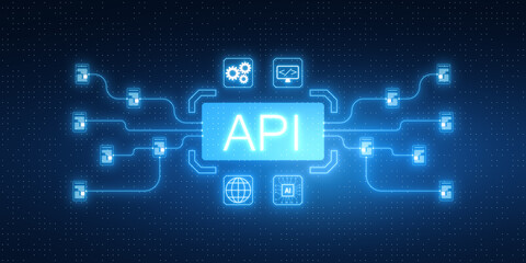 Neon API Interface Concept and Connection Scheme. 3D Rendering