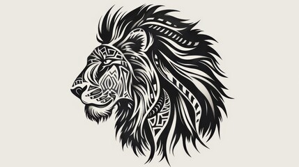 Obraz premium Lion head with tribal patterns in a drawing book style.