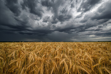 Dark storm clouds over the wheat field