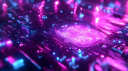 Fototapeta premium 3d render, abstract futuristic ultraviolet background with cyber screen and glowing neon lights. 