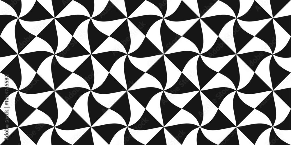Aufkleber Monochrome pattern of swirling tiles. Optical black and white seamless vector pattern.