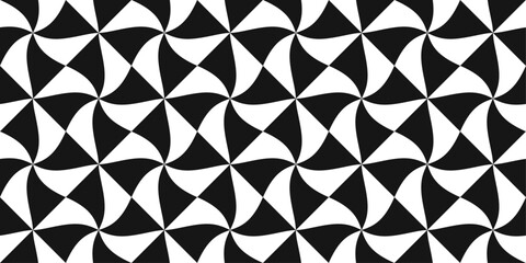 Monochrome pattern of swirling tiles. Optical black and white seamless vector pattern.