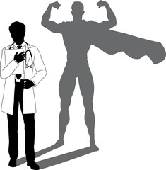 Superhero Doctor With Super Hero Shadow Silhouette