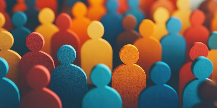 A vibrant collection of colorful figurines representing a diverse crowd, symbolizing unity, diversity, and community.