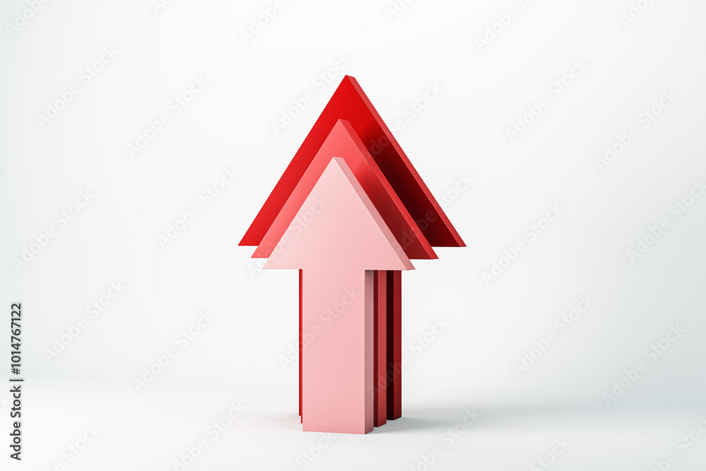 Poster abstract upward arrows in red and pink colors. 3d rendering