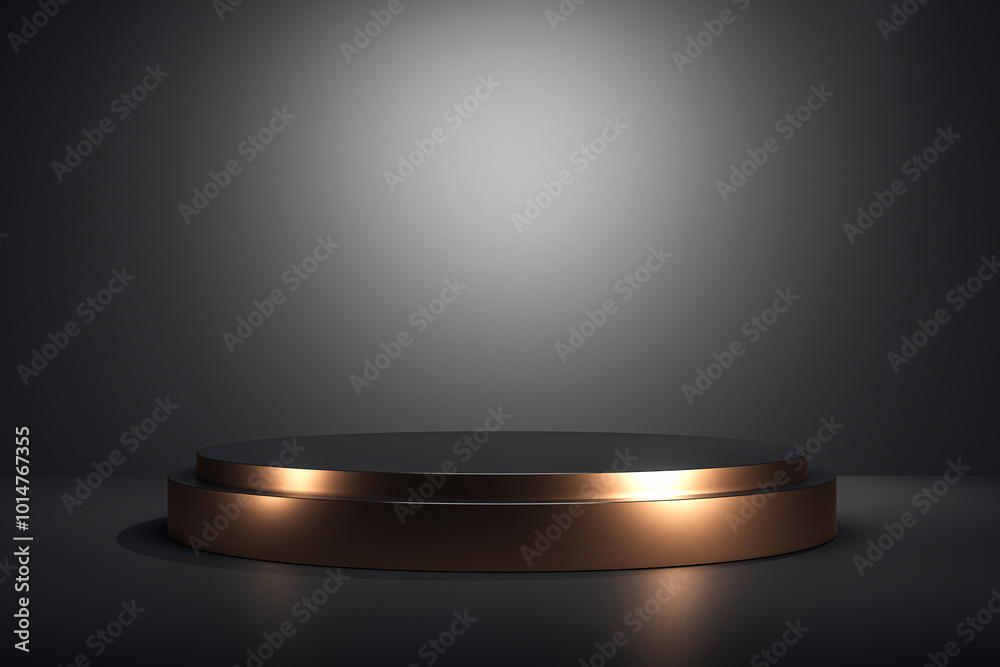 Poster modern pedestal display with golden accents on a clean background. 3d rendering