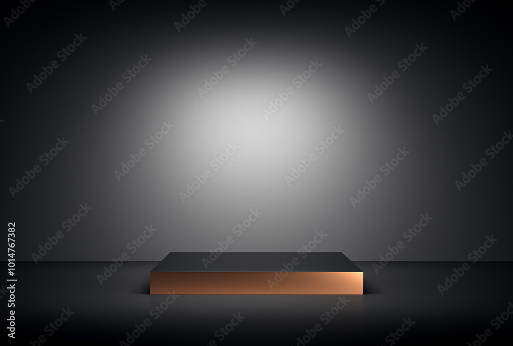 Poster modern pedestal display on a dark background for presentations and exhibitions. 3d rendering