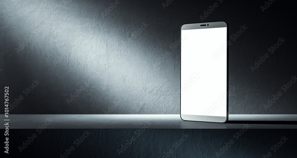 Poster Modern smartphone mockup on a clean display with spotlight effect. 3D Rendering