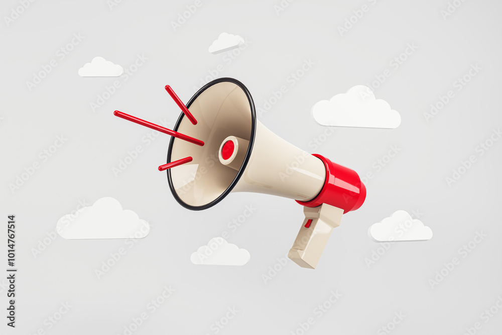 Poster Megaphone with message bubbles in a white background. 3D Rendering
