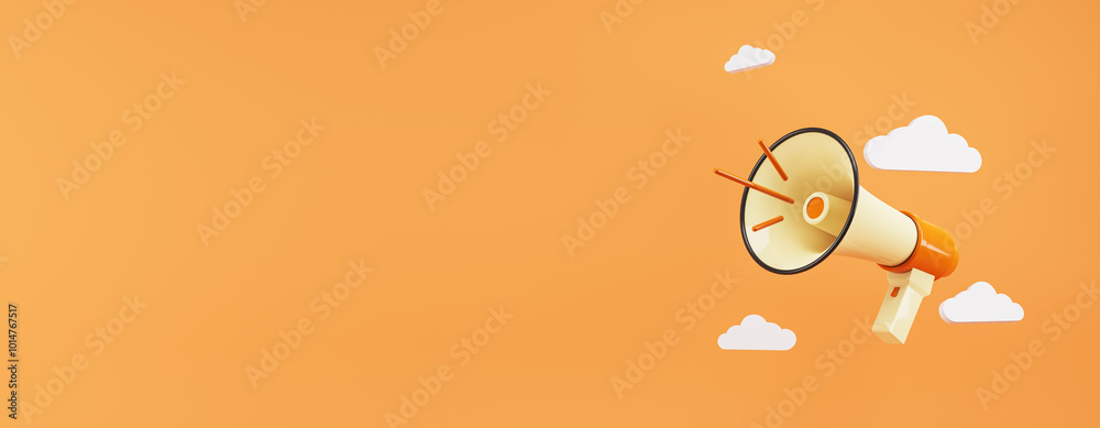Poster megaphone on orange background for marketing message. 3d rendering
