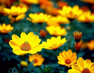 Vibrant yellow purslane flowers thrive in a garden, showcasing their delicate petals against a backdrop of lush green foliage under the bright sun. Generative AI