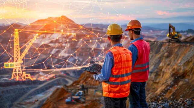 Miners inspecting platinum, silver, and rare earth minerals  a focus on discovery and evaluation