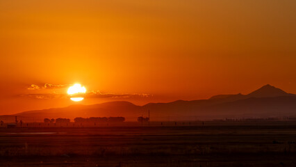 Golden sunset with empty space, ideal for text overlays and wallpaper background