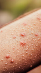 Fototapeta premium Close-Up Photograph of Severe Hives on Arm with Red Swollen Patches Illustrating Skin Allergic Response