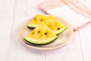 Sweet and juicy yellow watermelon slices