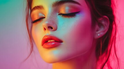Bold Beauty Portrait with Neon Lighting and Vibrant Makeup_4
