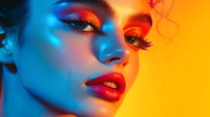 Bold Beauty Portrait with Neon Lighting and Vibrant Makeup_2