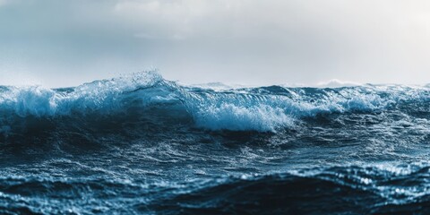 A dramatic ocean scene displaying powerful waves under a cloudy sky, capturing the beauty and intensity of nature's force.