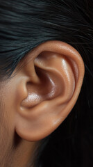 High-Resolution Close-Up of Ear Capturing Fine Details of Skin Texture, Ideal for Audiology, Hearing Health, and Anatomy Studies