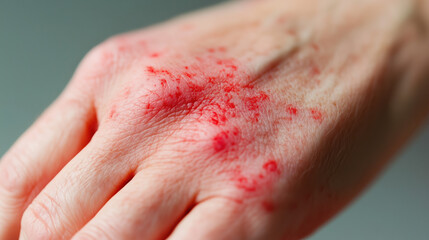 Close-up of Cutaneous Lupus Erythematosus on Hand Highlighting Red Scaly Disc-Shaped Lesions for Medical Awareness